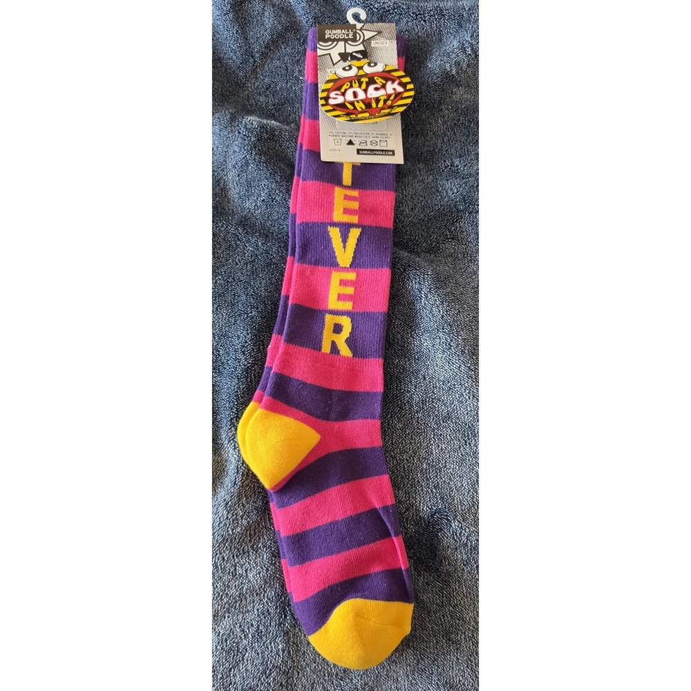Gumball Poodle Whatever Knee High Socks Pink Purple Striped Novelty Unisex NWT